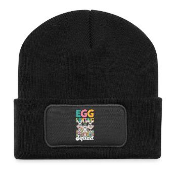 Joyeuse Pâques, douce chasse aux œufs du lapin, œufs de Pâques - Beanie recyclé à patch - noir - Devant