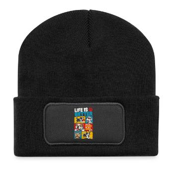 La vie est meilleure avec Paws à mes côtés - Beanie recyclé à patch - noir - Devant