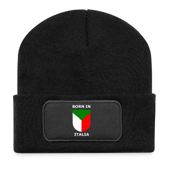 Geboren in Italia Schild - Recycelte Patch Beanie - Schwarz - Vorne