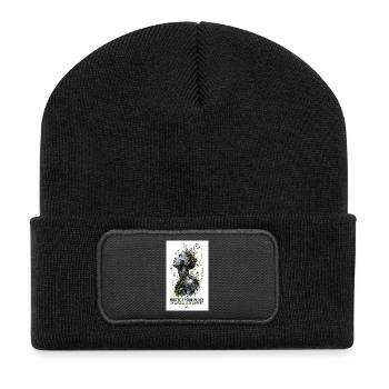 Schutz deiner Ruhe: Pflanzliche Fragmentkunst - Recycelte Patch Beanie - Schwarz - Vorne