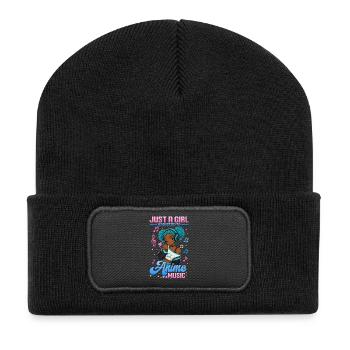Anime and Music Chibi Black Girl - Recycled Patch Beanie - black - Front