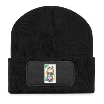 Cute Bunny Funny Boba Bubble Tea - Recycled Patch Beanie - black - Front