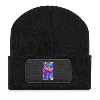 Flamingo - Recycelte Patch Beanie - Schwarz - Vorne