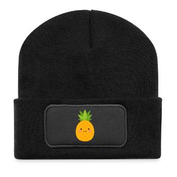Kawaii Pineapple – Sweet Fruit with Face - Recycled Patch Beanie - black - Front