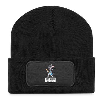 Ready to Rock First Grade – Zebra Einschulung - Recycelte Patch Beanie - Schwarz - Vorne
