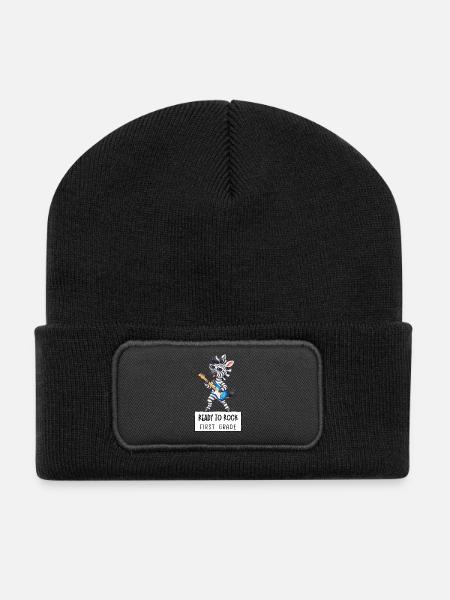 Ready to Rock First Grade – Zebra Einschulung - Recycelte Patch Beanie - Schwarz