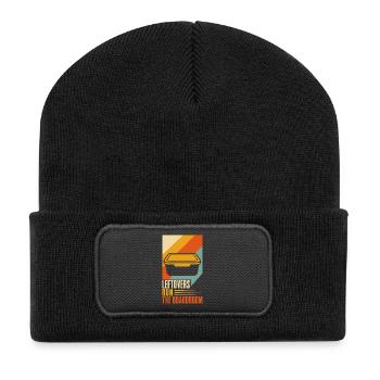 Bürohumor – Leftovers Run the Boardroom - Recycelte Patch Beanie - Schwarz - Vorne