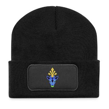Blaue Giraffe mit Kopfschmuck - Recycelte Patch Beanie - Schwarz - Vorne