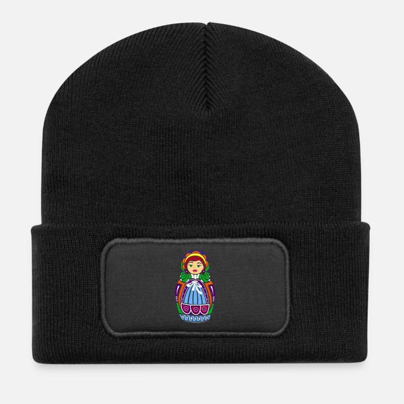 Matroschka-Puppe - Recycelte Patch Beanie - Schwarz