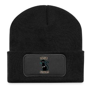 Ninja Cat Samurai Assassin Chaton Miaou - Beanie recyclé à patch - noir - Devant