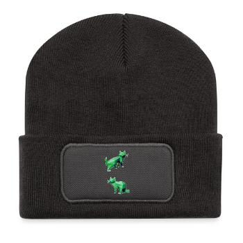 Duo des chats en géométrie verte - Beanie recyclé à patch - charbon - Devant