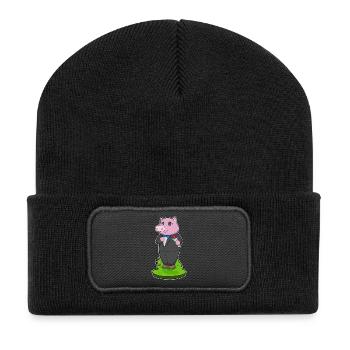 Schwein Bräutigam Anzug Hochzeit - Recycelte Patch Beanie - Schwarz - Vorne