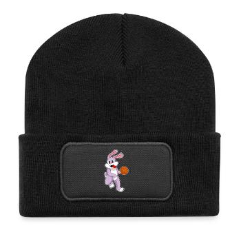 Bunny Basketball Player Basketball - Recycled Patch Beanie - black - Front