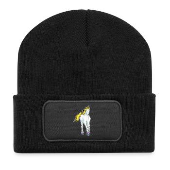 Einhorn Eislaufen Schlittschuhe - Recycelte Patch Beanie - Schwarz - Vorne