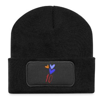 10. 10 JAHRE. 10. Jahrestag. JUBILÄUM 10 JAHRE. - Recycelte Patch Beanie - Schwarz - Vorne