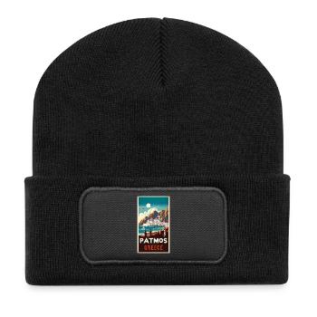 Patmos Greece vintage holiday design - Recycled Patch Beanie - black - Front