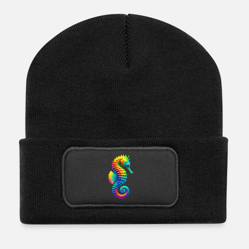 Seepferdchen - Recycelte Patch Beanie - Schwarz