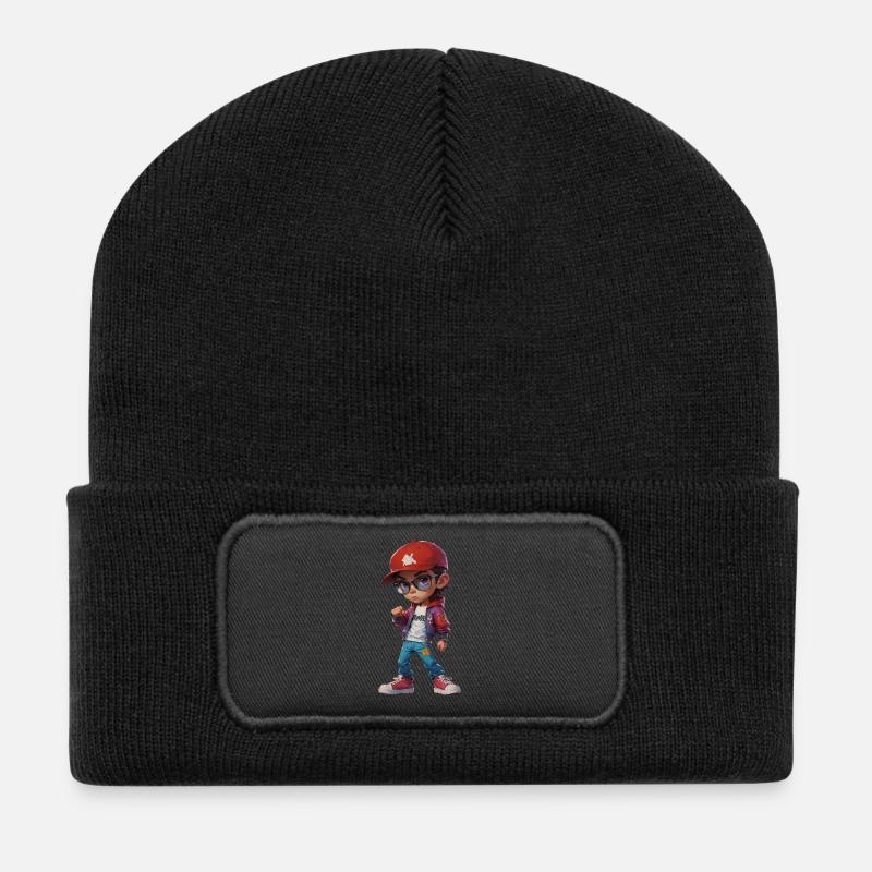 Adolescent branché cool - Beanie recyclé à patch - noir