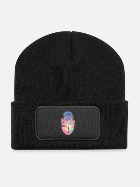 Pastel Beach Rêve arc-en-ciel - Beanie recyclé à patch - noir
