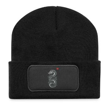 Gray Japanese dragon, Japanese kanji print style - Recycled Patch Beanie - black - Front