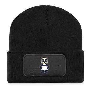 Panda Halloween Totenkopf - Recycelte Patch Beanie - Schwarz - Vorne
