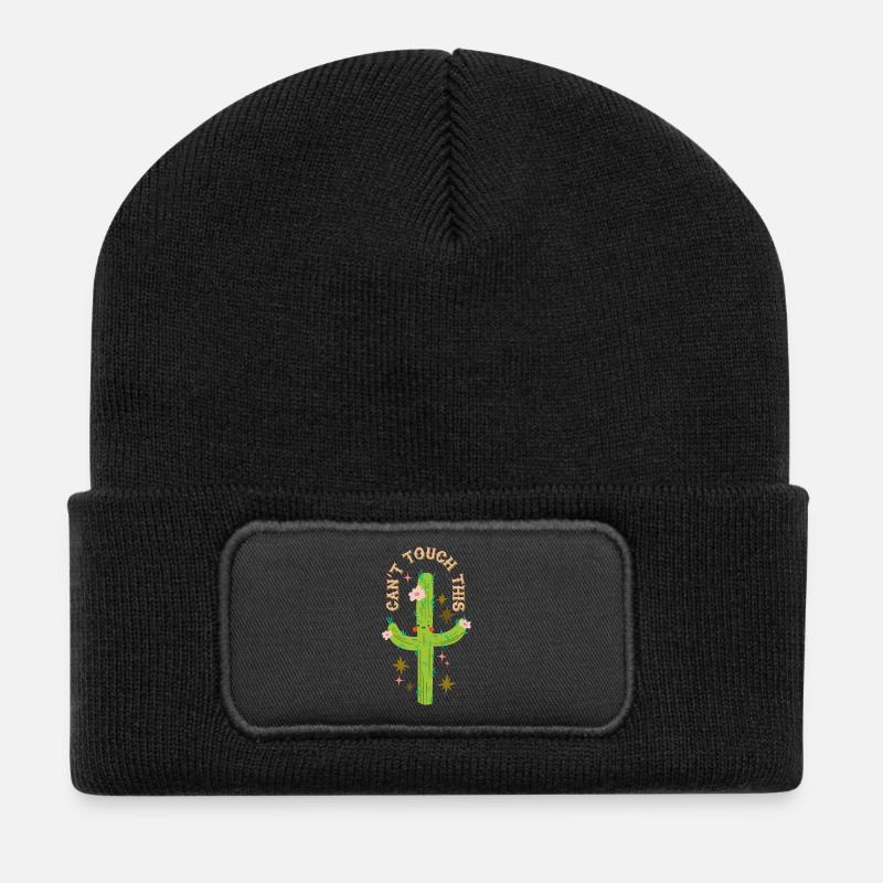 Can't touch this - Stacheliges Kaktusdesign - Recycelte Patch Beanie - Schwarz