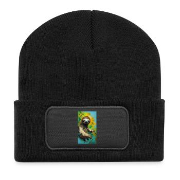 Sloth Painting Faultier Gemälde Kunst Comic Art - Recycelte Patch Beanie - Schwarz - Vorne