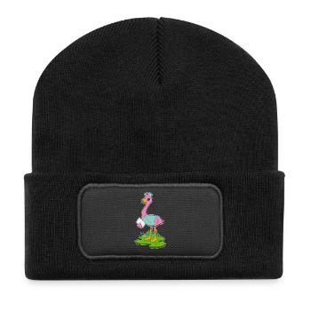 Flamingo Krankenschwester - Recycelte Patch Beanie - Schwarz - Vorne