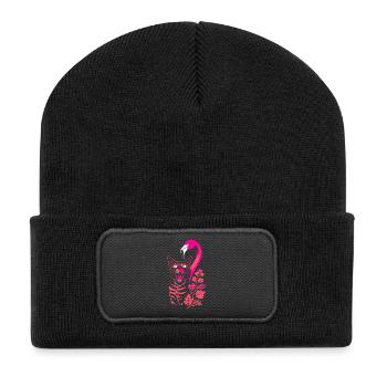 Chat tropical et flamant rose - Été 2025 - Beanie recyclé à patch - noir - Devant