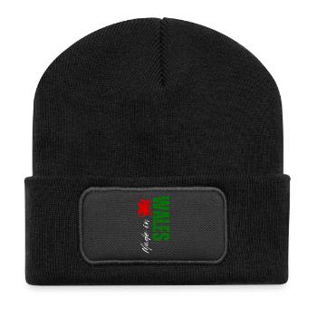 Hergestellt in Wales, vertikales Design - Recycelte Patch Beanie - Schwarz - Vorne