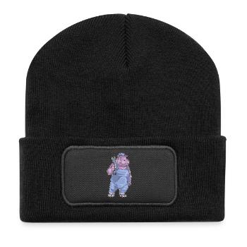 Nilpferd Mechaniker Schraubenschlüssel Werkstatt - Recycelte Patch Beanie - Schwarz - Vorne