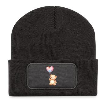 Watercolor Teddy with Heart Balloon - Recycled Patch Beanie - dark grey - Front