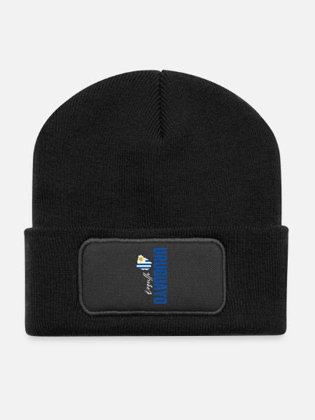 Uruguayischer Stolz, vertikales Design - Recycelte Patch Beanie - Schwarz
