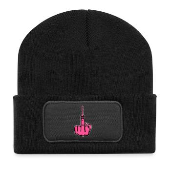 Va te faire foutre, perceuse – Majeur rose - Beanie recyclé à patch - noir - Devant