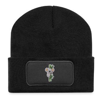 Koala Kawaii avec bambou – Motif d’autocollants mignons - Beanie recyclé à patch - noir - Devant