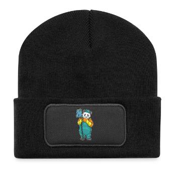 Panda Reinigungskraft Wischmop Reinigung - Recycelte Patch Beanie - Schwarz - Vorne