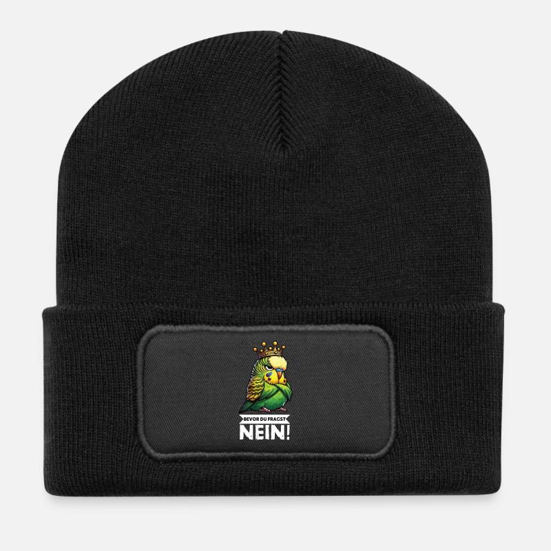 Bevor Du Fragst Wellensittich Vogel Welli Wellis  - Recycelte Patch Beanie - Schwarz