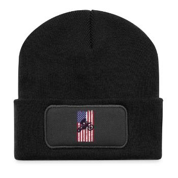 Dirt Biking USA Flag  - Recycled Patch Beanie - black - Front