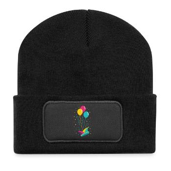 Karneval Narrenkappe mit Ballons & Konfetti - Recycelte Patch Beanie - Schwarz - Vorne