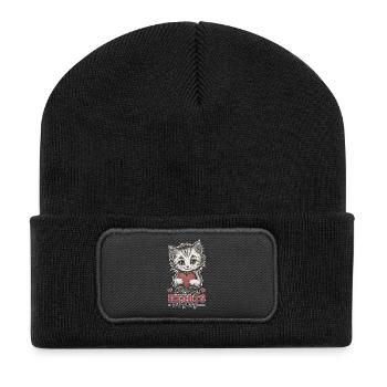 Süßes Kätzchen stiehlt Herzen – Katze hält Herz - Recycelte Patch Beanie - Schwarz - Vorne