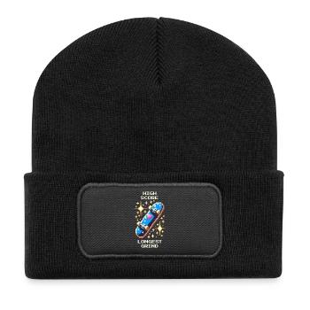 High Score Longest Grind | Skateboarding - Recycelte Patch Beanie - Schwarz - Vorne