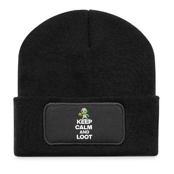 KEEP CALM AND LOOT, GOBLIN GOLD! ZOCKER NERD PARTY - Recycelte Patch Beanie - Schwarz - Vorne