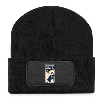 Lieblingsduft Bibliothek | Bücherliebe - Recycelte Patch Beanie - Schwarz - Vorne