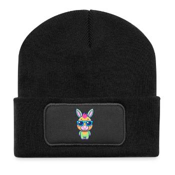 Colorful cute donkey in blue glasses - Recycled Patch Beanie - black - Front