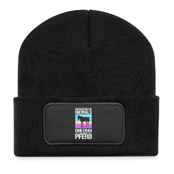 Reiten Pferdeliebhaber Reiterhof Pferde - Recycelte Patch Beanie - Schwarz - Vorne
