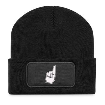 Icône de main en éventail avec l’index de l’index - Beanie recyclé à patch - noir - Devant