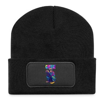Fromage ! Singe avec appareil photo dans un style pop art néon - Beanie recyclé à patch - noir - Devant