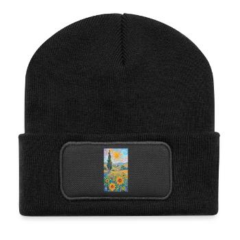 Sonnenblumen im Impressionismus - Recycelte Patch Beanie - Schwarz - Vorne