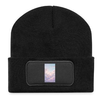 Background clouds Pink - Recycelte Patch Beanie - Schwarz - Vorne