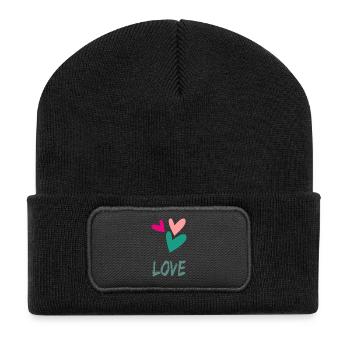 PAAR. GERADE VERHEIRATET. Junggesellinnenabschied. HEILIGER VALENTINSTAG. LIEBE - Recycelte Patch Beanie - Schwarz - Vorne